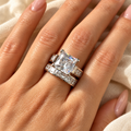 Evelise square cut zircon ring stack on a hand