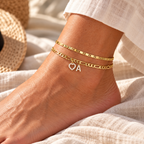 Evelise gold heart initial anklet