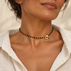 Black bead choker with flower clasp