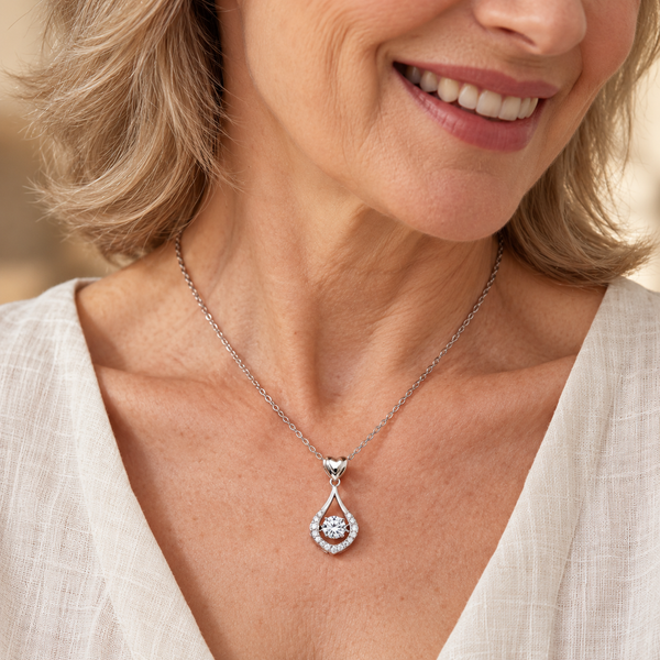 Silver heart and teardrop pendant necklace