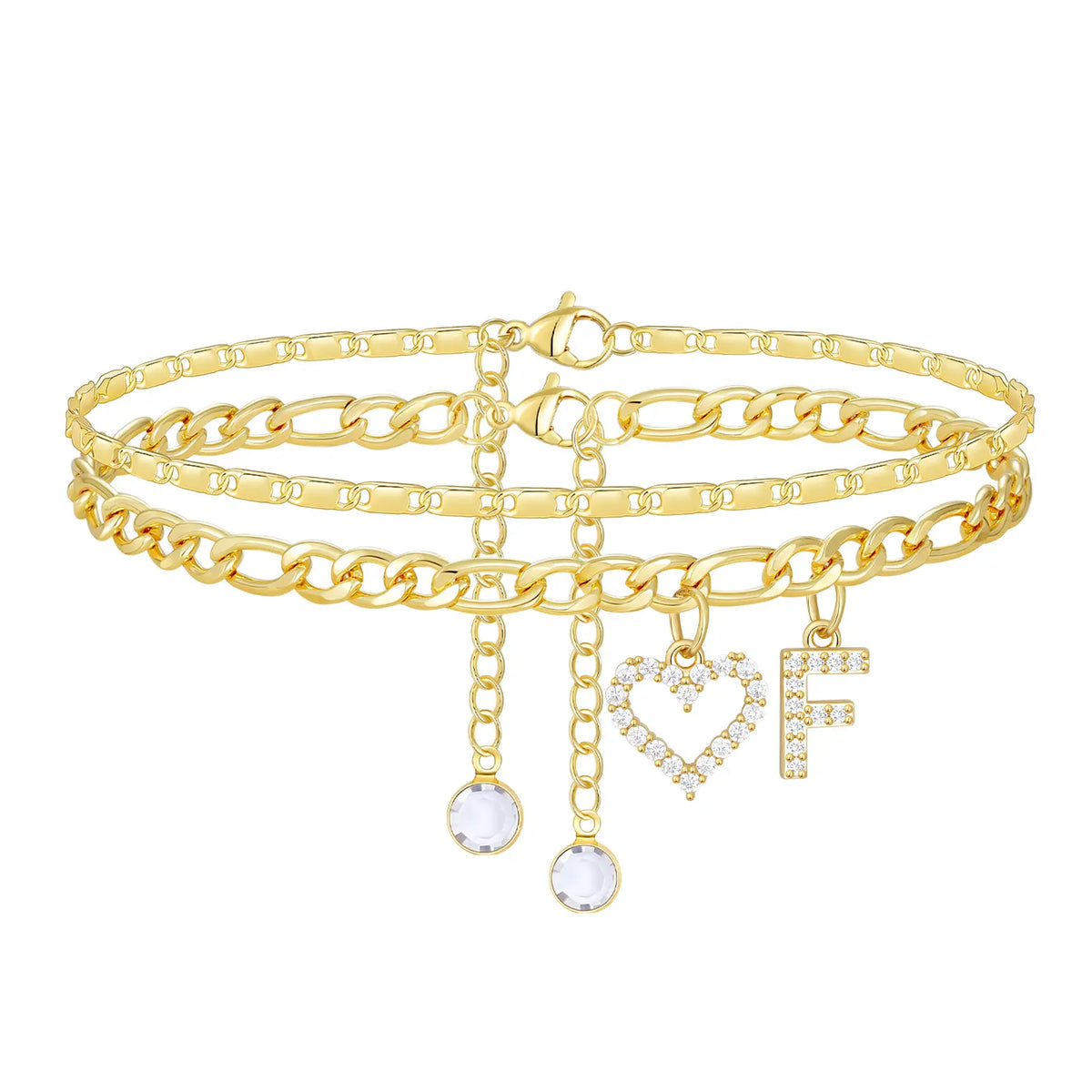 2pc 14k Letter Initial & Sparkling Heart Anklet — product detail