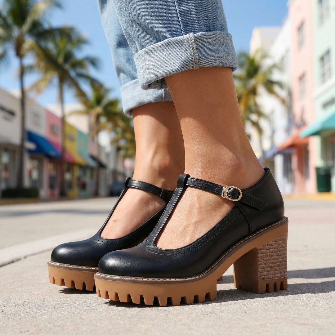 Jasmine Chunky T-Strap Mary Jane Heels
