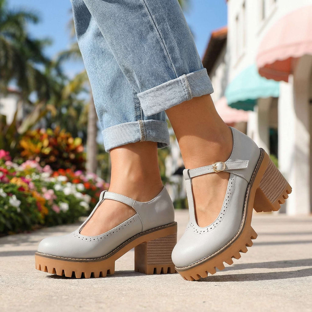 Jasmine Chunky T-Strap Mary Jane Heels