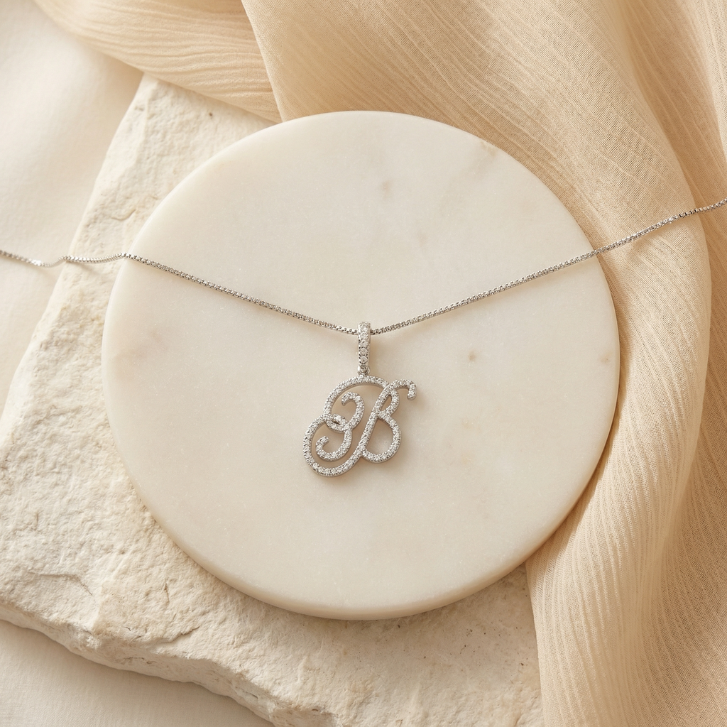 Luxe Cursive Sparkling Accented Initial Necklace — product detail