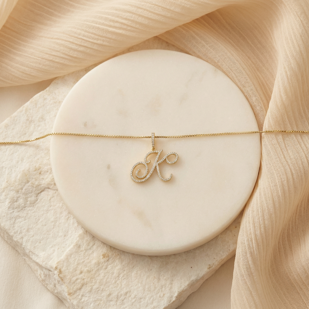 Luxe Cursive Sparkling Accented Initial Necklace — product detail
