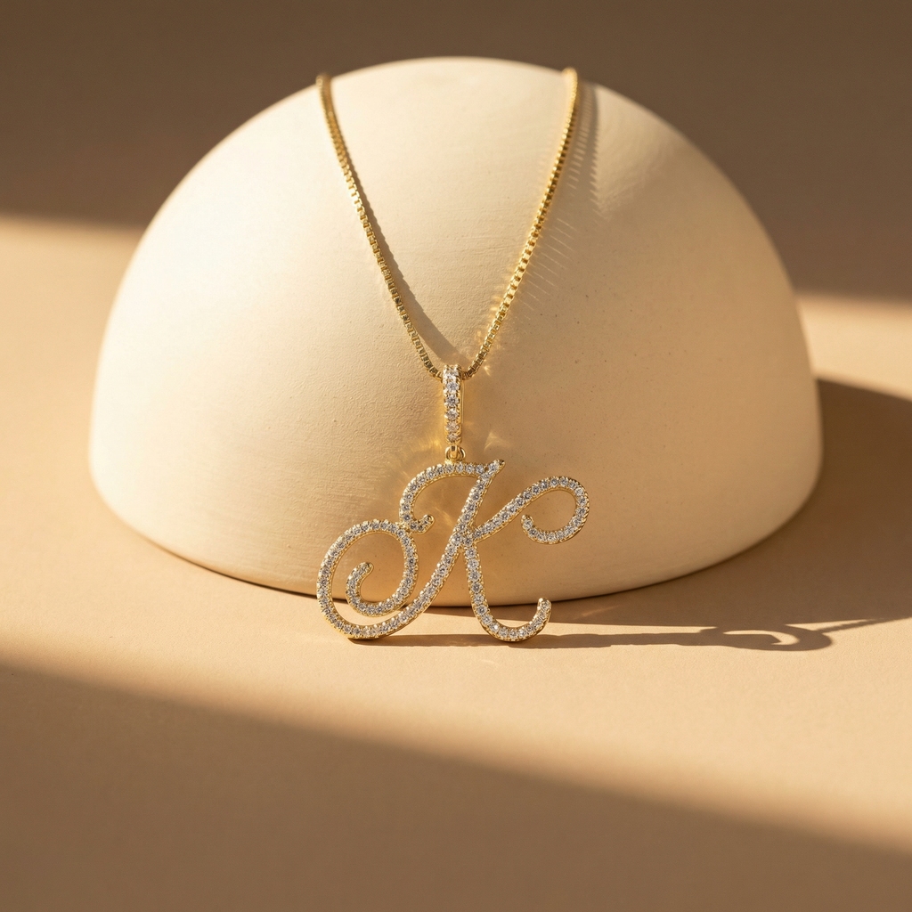 Luxe Cursive Sparkling Accented Initial Necklace — product detail