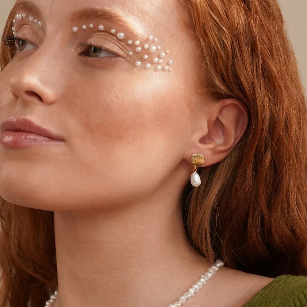Gold Shell Pearl Earrings