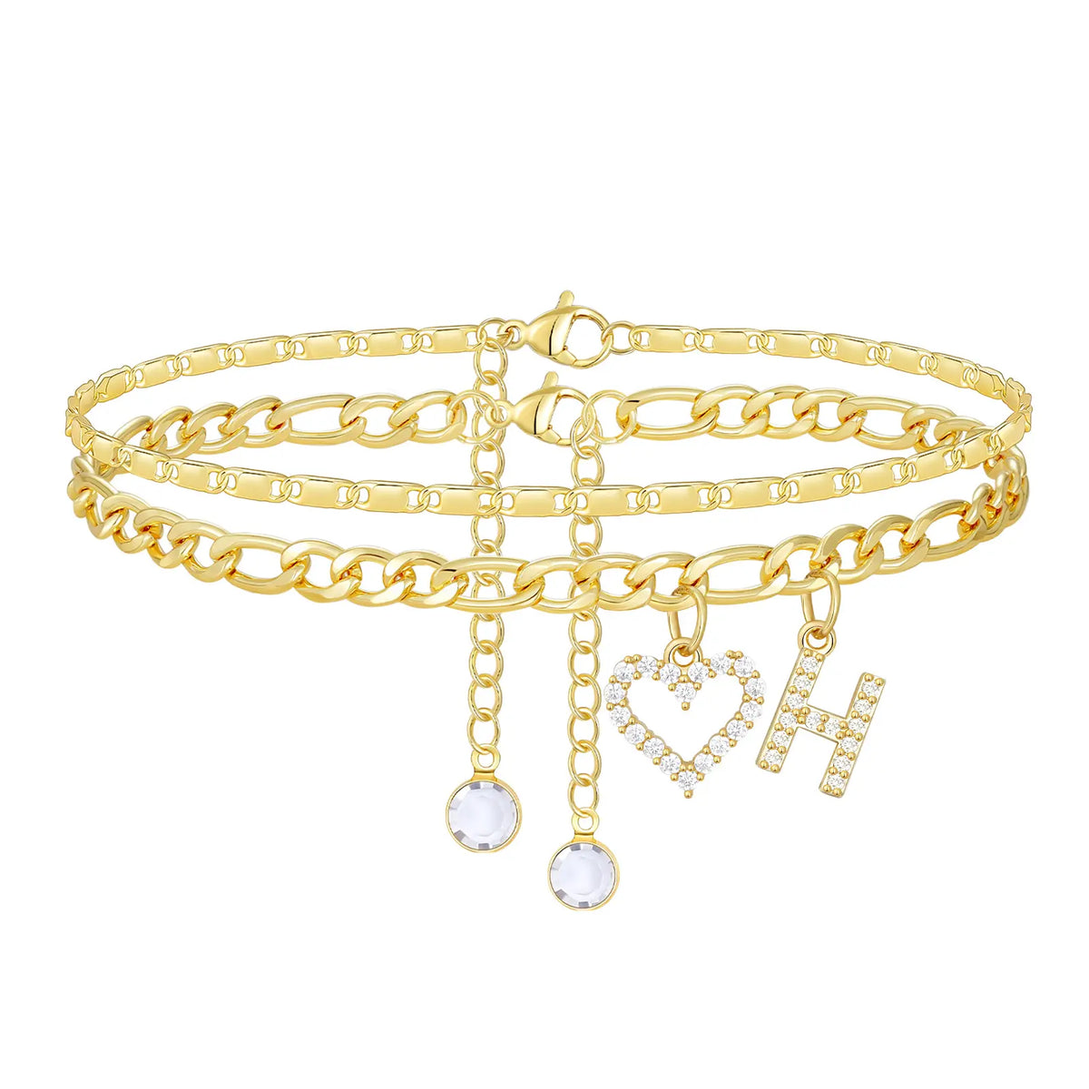 2pc 14k Letter Initial & Sparkling Heart Anklet — product detail