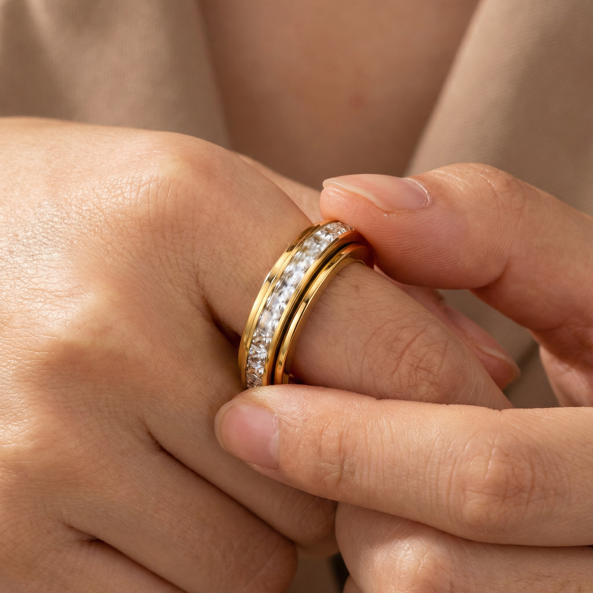 Simulated Sparkling Accented Rotating Anxiety Relief Ring — product detail