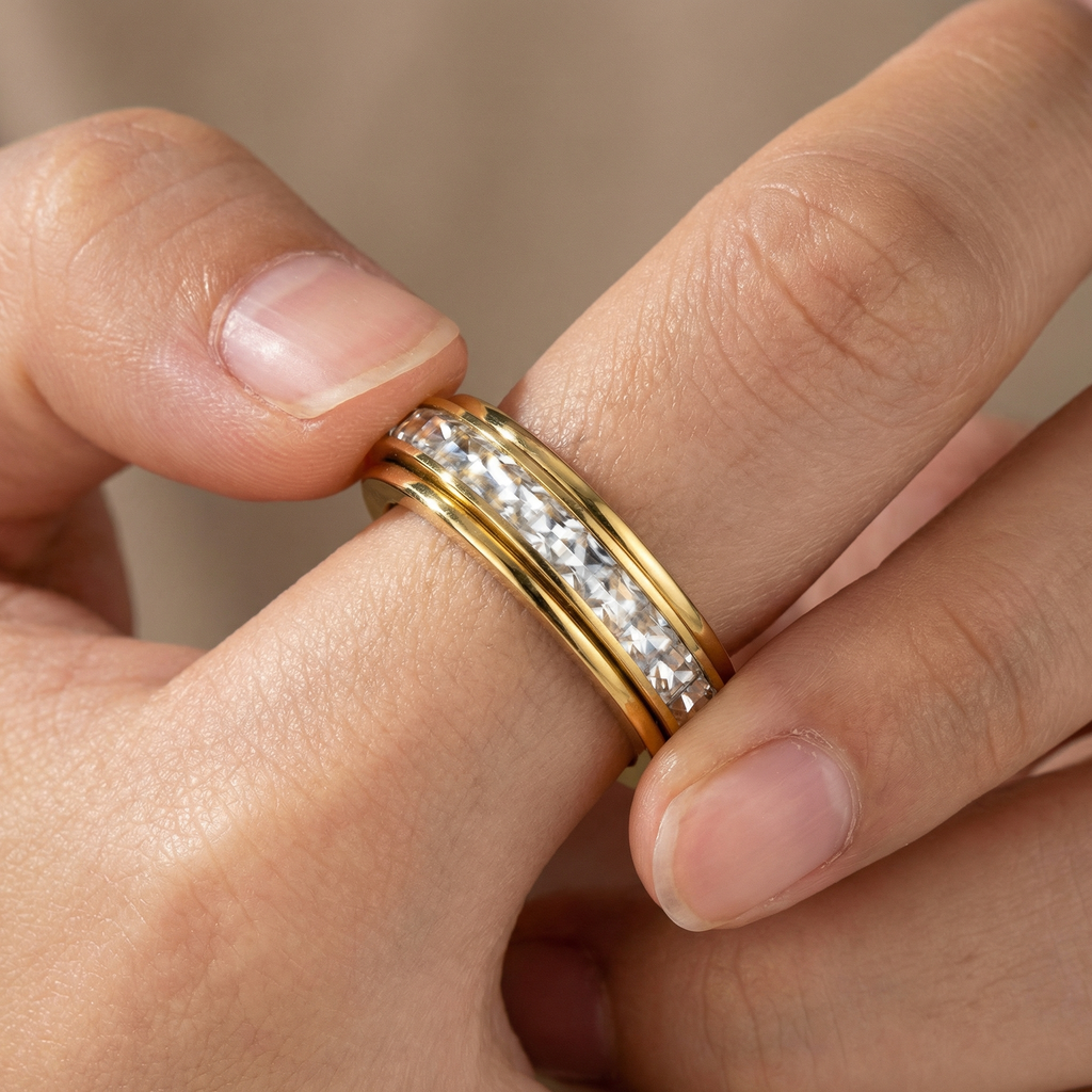 Simulated Sparkling Accented Rotating Anxiety Relief Ring — product detail