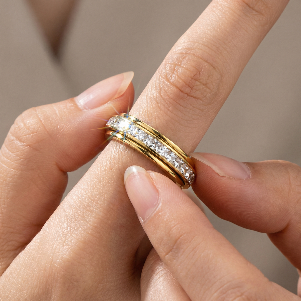 Simulated Sparkling Accented Rotating Anxiety Relief Ring — product detail