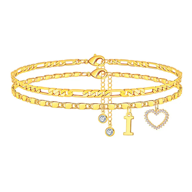 2pc 14k Letter Initial & Sparkling Heart Anklet — product detail