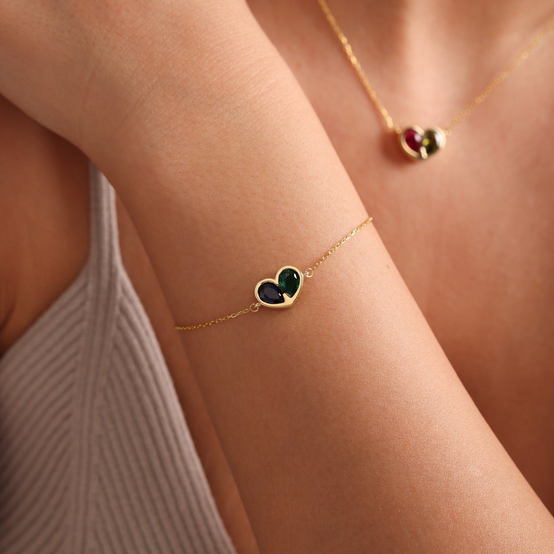 Forever Linked Birthstone Heart Necklace & Bracelet — product detail