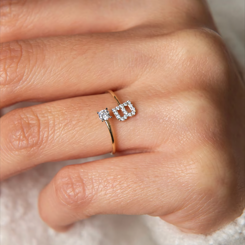 Adjustable Dainty Sparkling Letter Initial Ring — product detail