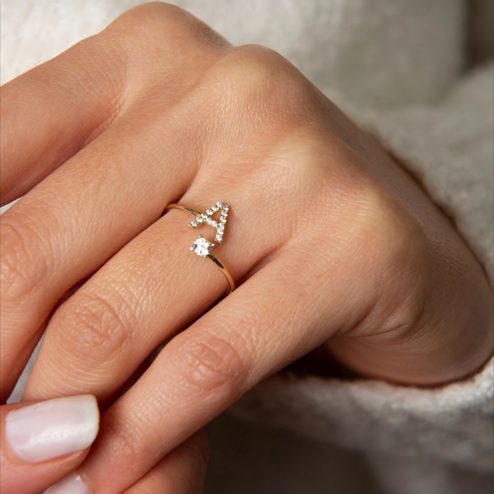 Adjustable Dainty Sparkling Letter Initial Ring — product detail