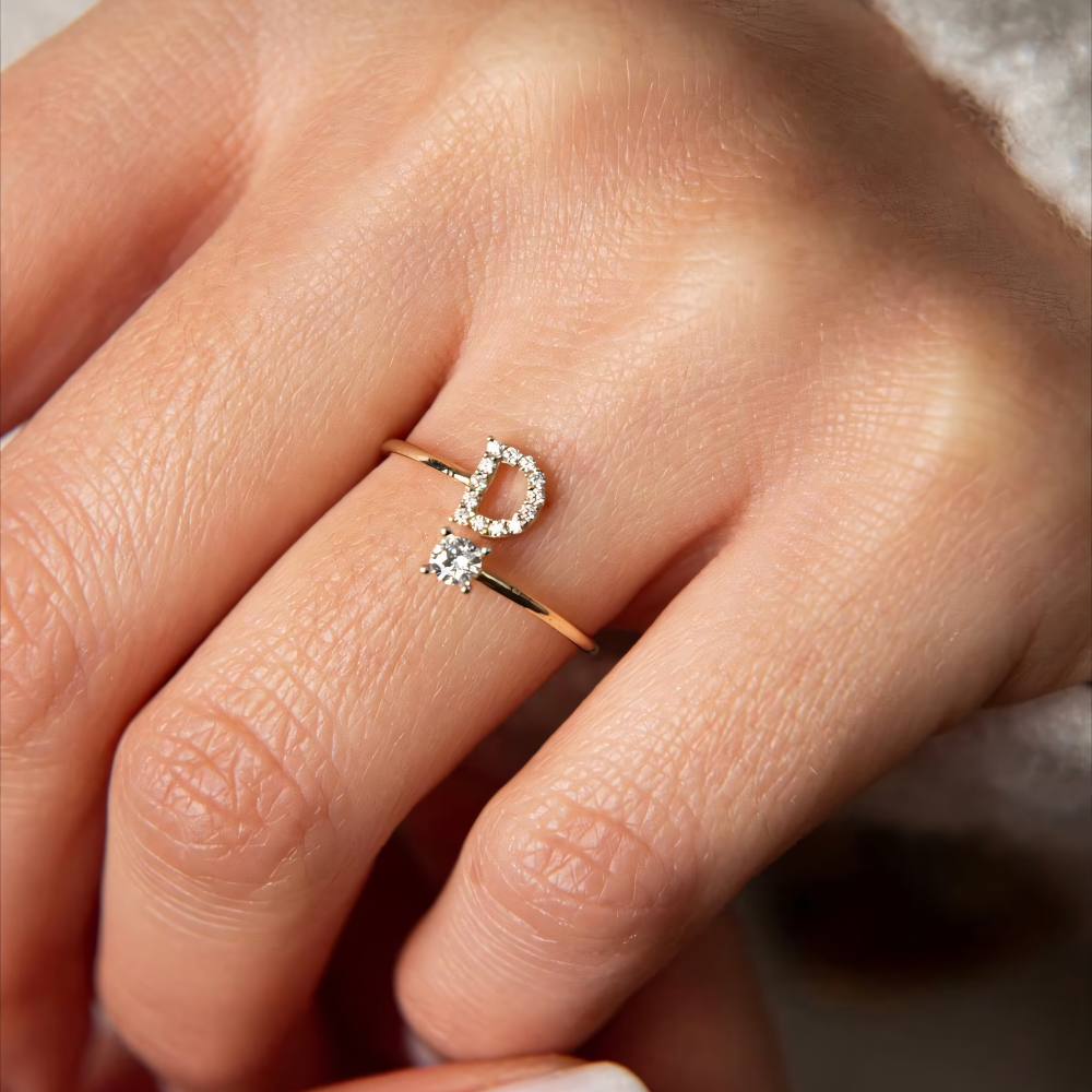 Adjustable Dainty Sparkling Letter Initial Ring — product detail