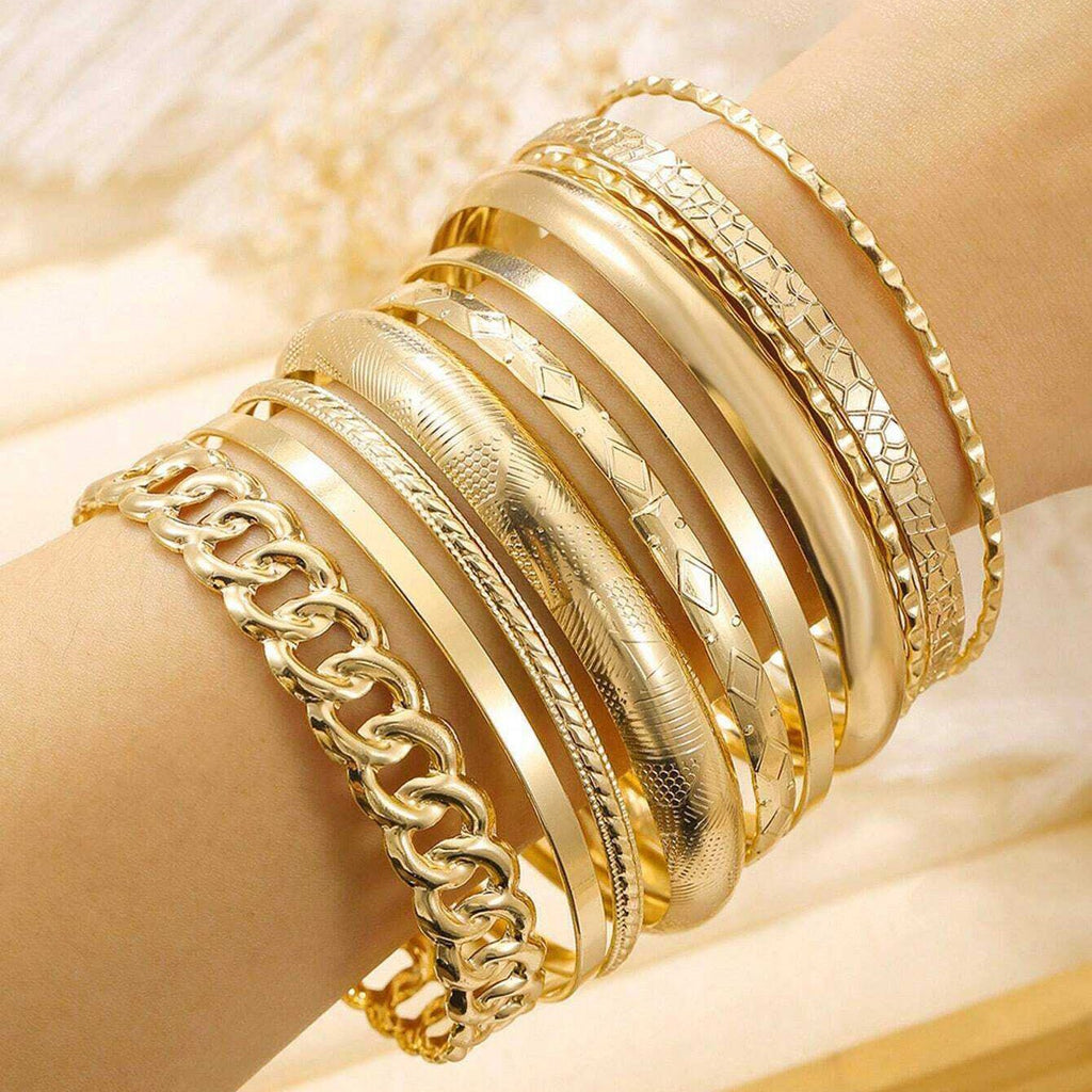 14k 10pc Chunky Variety Bracelet Stack — product detail
