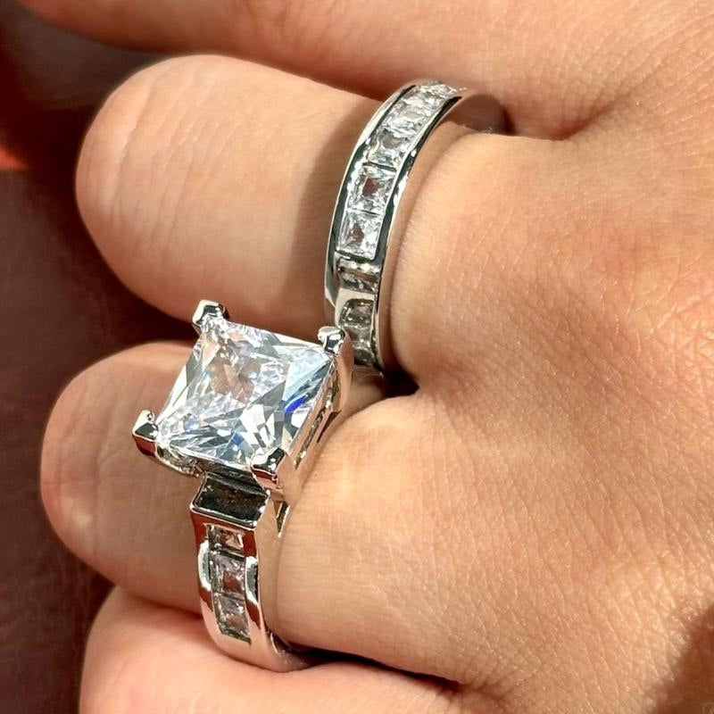 2pc Square Cut Sparkling Ring Stack — product detail