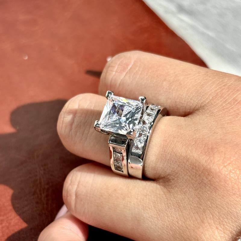 2pc Square Cut Sparkling Ring Stack — product detail