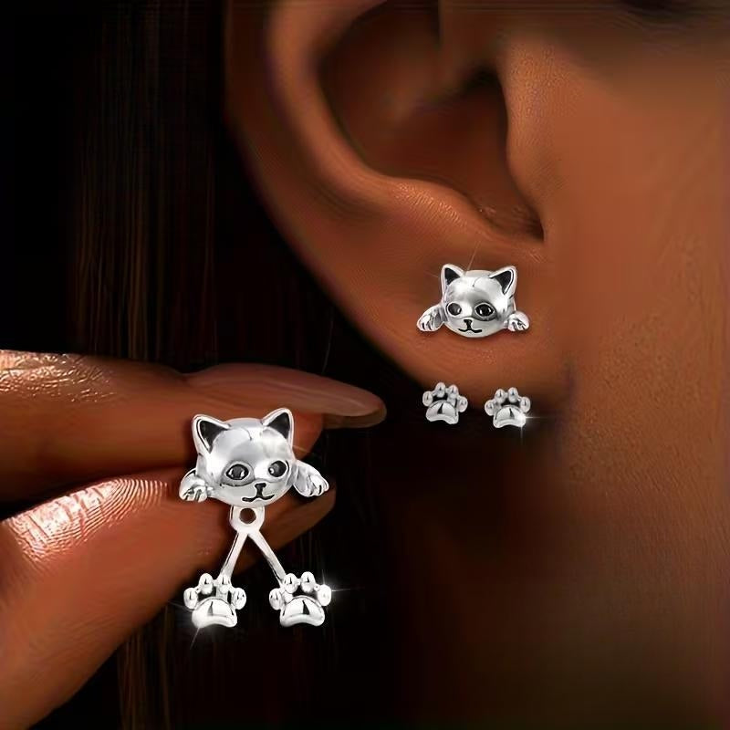 S925 Cute Cat Paw Earrings — product detail