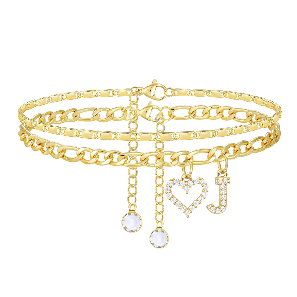 2pc 14k Letter Initial & Sparkling Heart Anklet — product detail