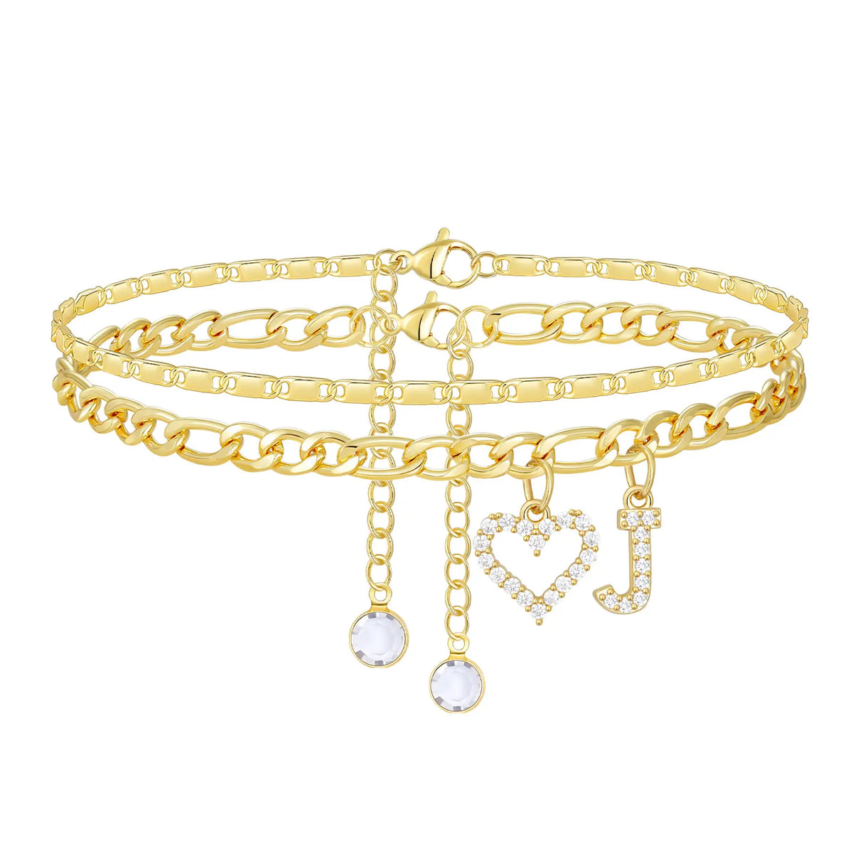 2pc 14k Letter Initial & Sparkling Heart Anklet — product detail