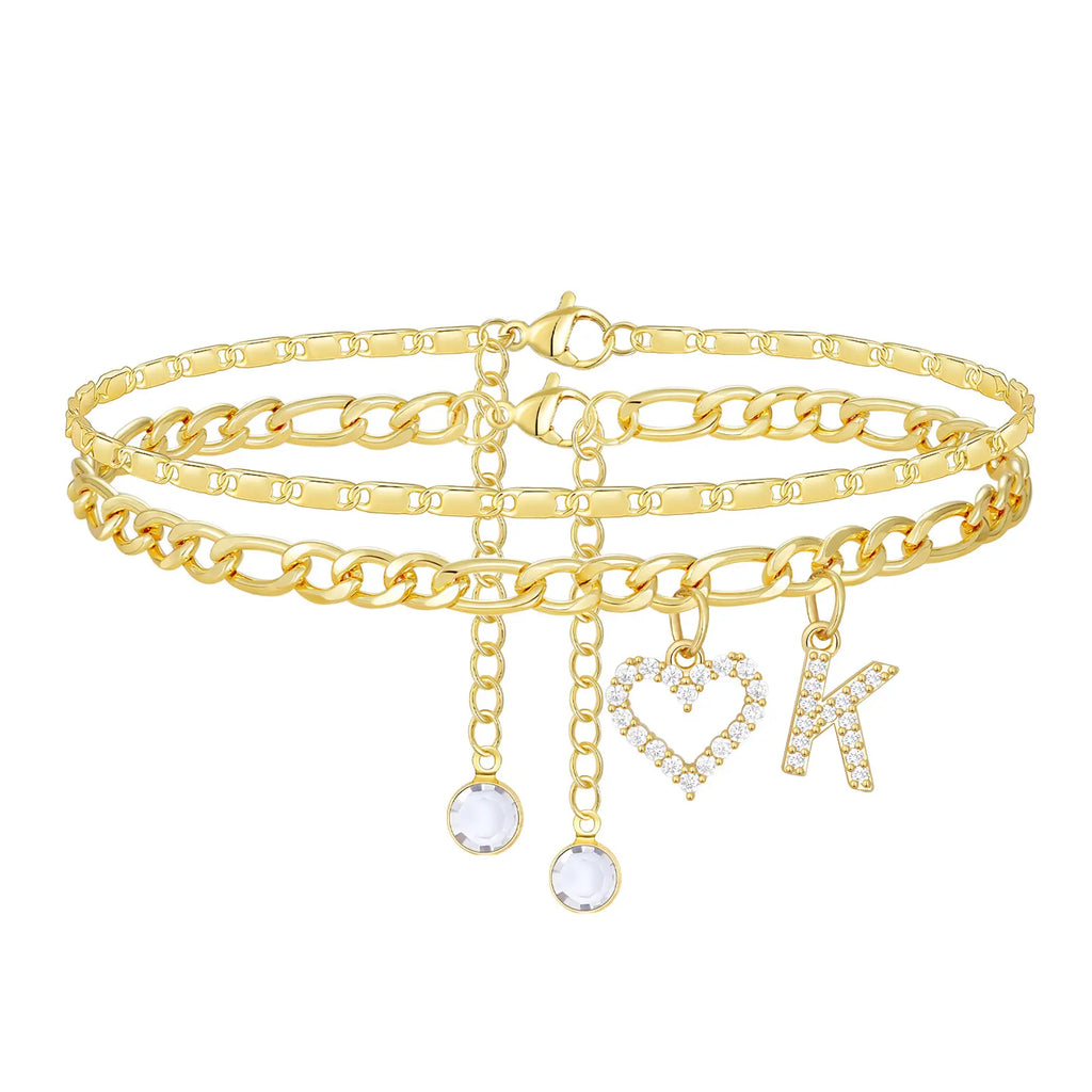 2pc 14k Letter Initial & Sparkling Heart Anklet — product detail