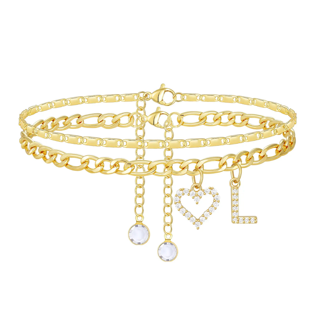 2pc 14k Letter Initial & Sparkling Heart Anklet — product detail