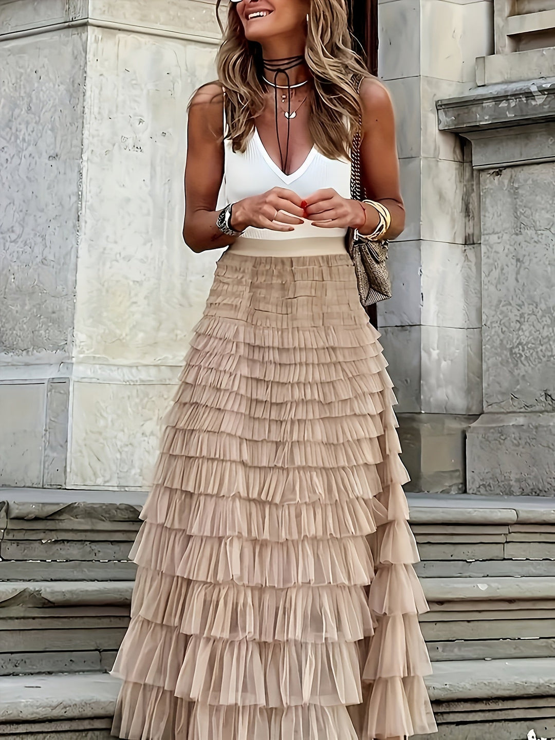 Cascade Layered Hem Skirt