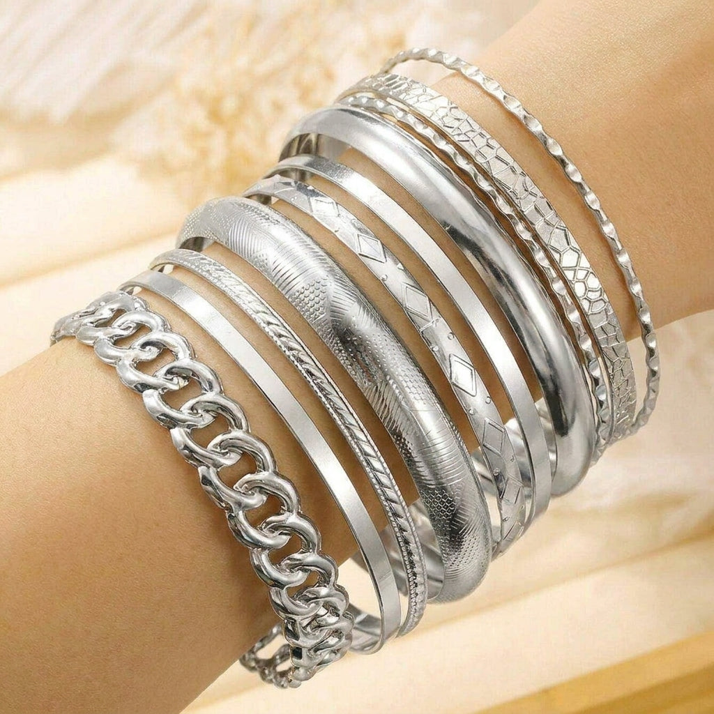 14k 10pc Chunky Variety Bracelet Stack — product detail