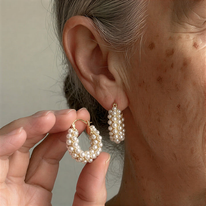 Layered Pearl Hoop Earrings
