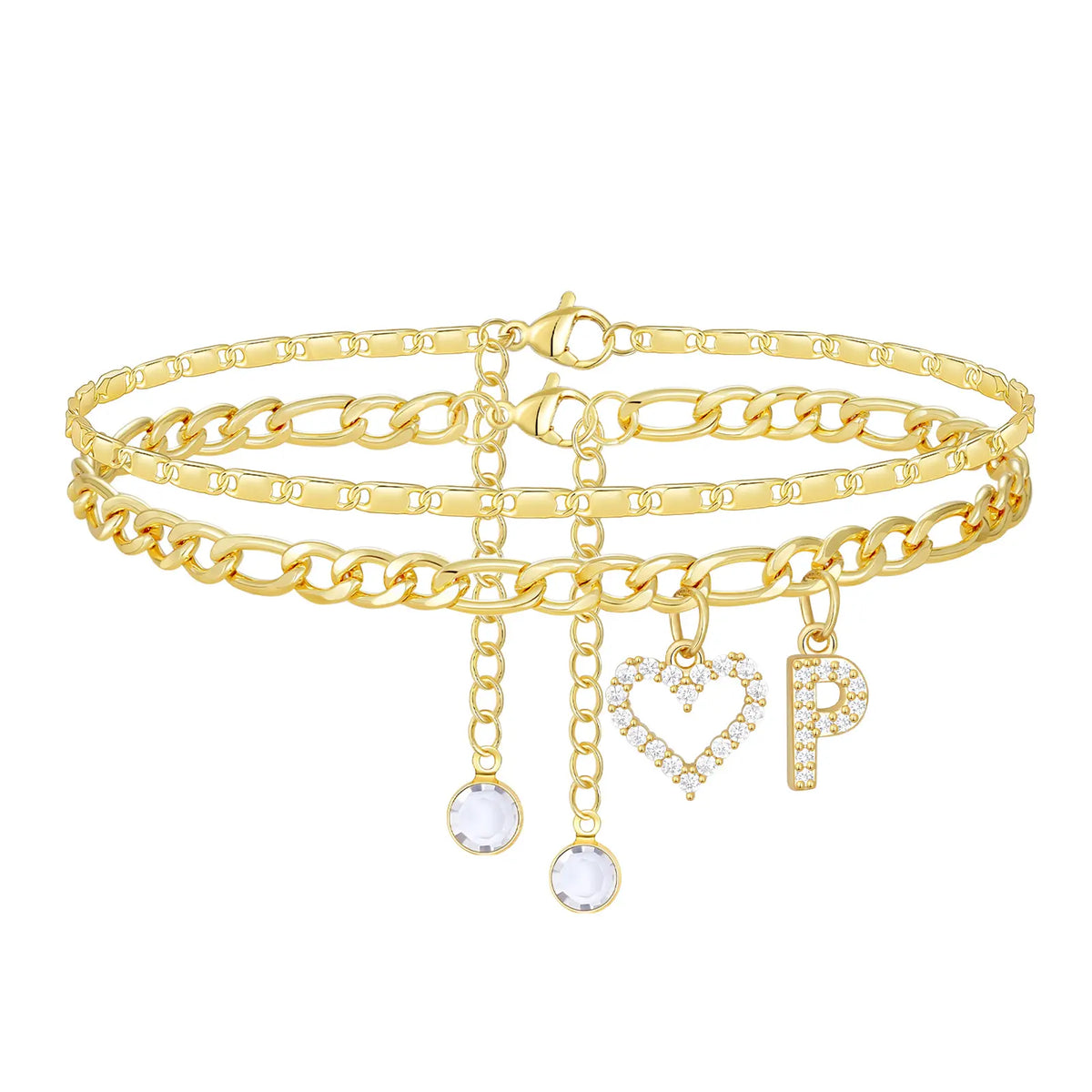 2pc 14k Letter Initial & Sparkling Heart Anklet — product detail