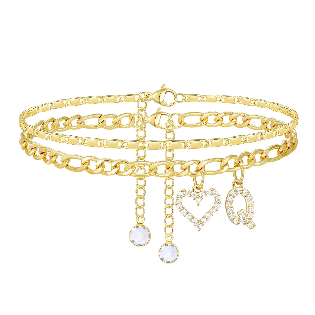 2pc 14k Letter Initial & Sparkling Heart Anklet — product detail