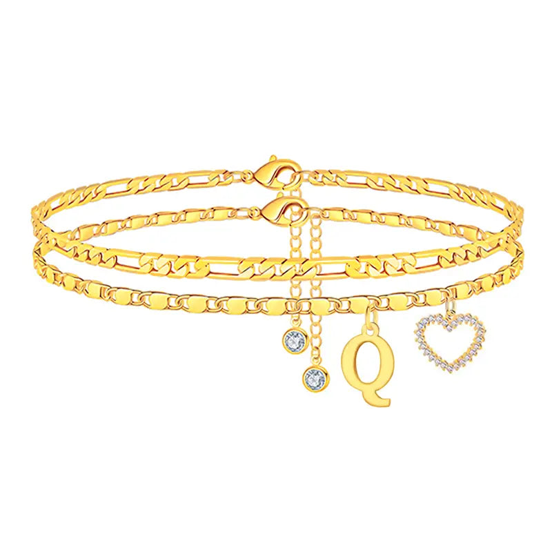 2pc 14k Letter Initial & Sparkling Heart Anklet — product detail