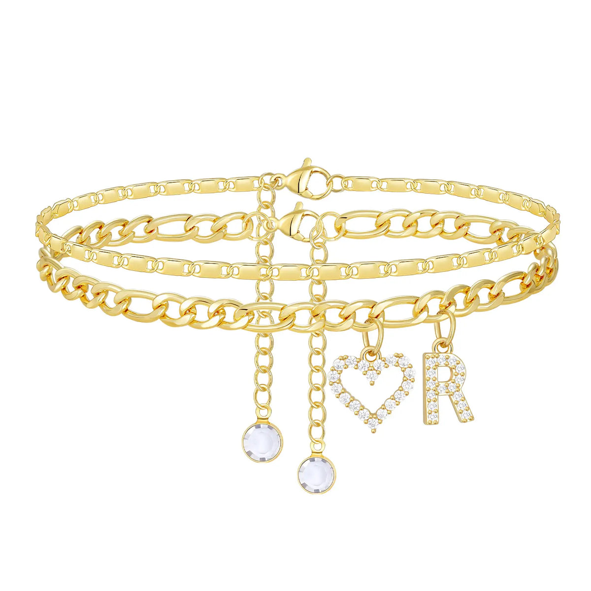 2pc 14k Letter Initial & Sparkling Heart Anklet — product detail