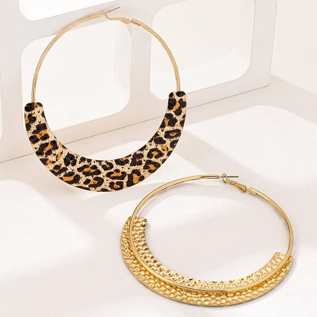 Vintage Leopard Print Accent Hoop Earrings — product detail
