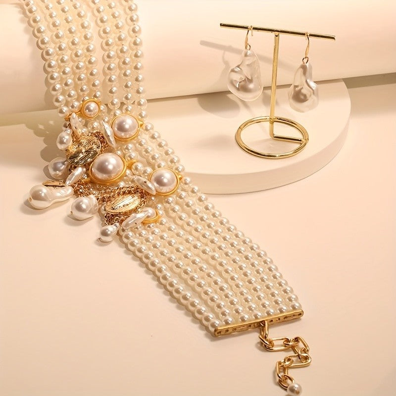 Classy Multi-Layer Baroque Pearl Necklace & Earring Set — product detail