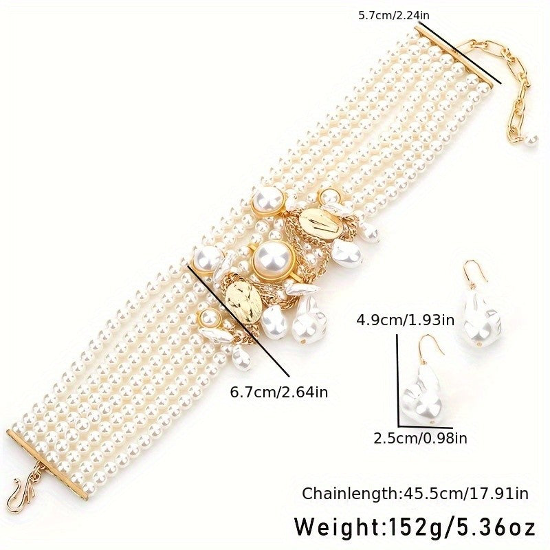 Classy Multi-Layer Baroque Pearl Necklace & Earring Set — product detail