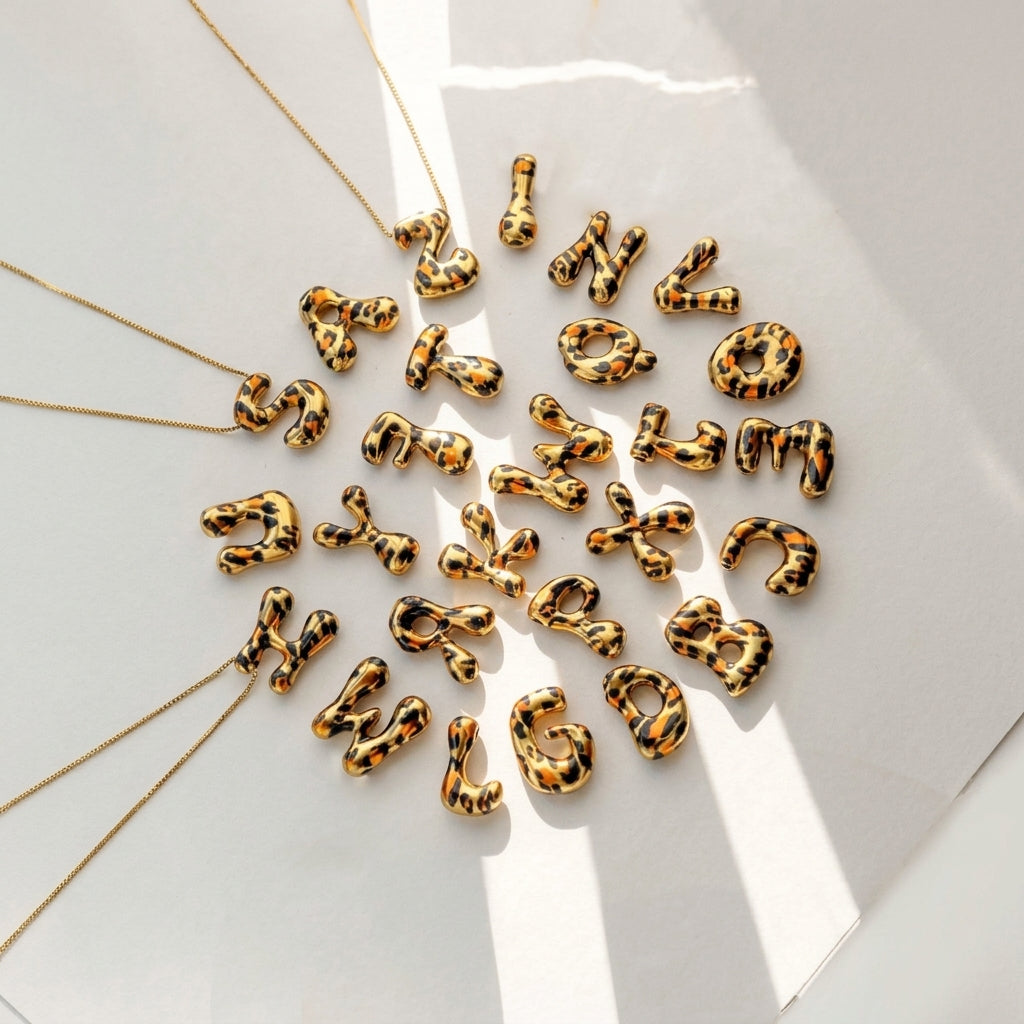 Classy Leopard Print Letter Necklace — product detail