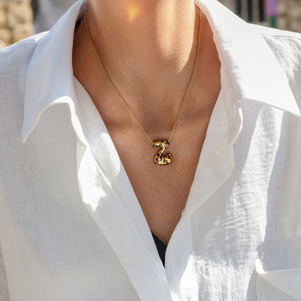 Classy Leopard Print Letter Necklace — product detail