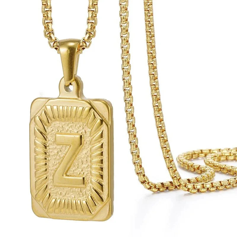 Textured Rectangle Letter Initial Necklace — product detail