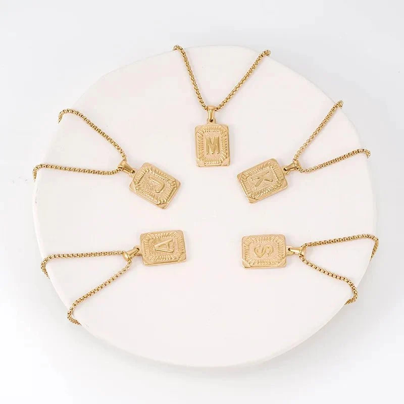Textured Rectangle Letter Initial Necklace — product detail