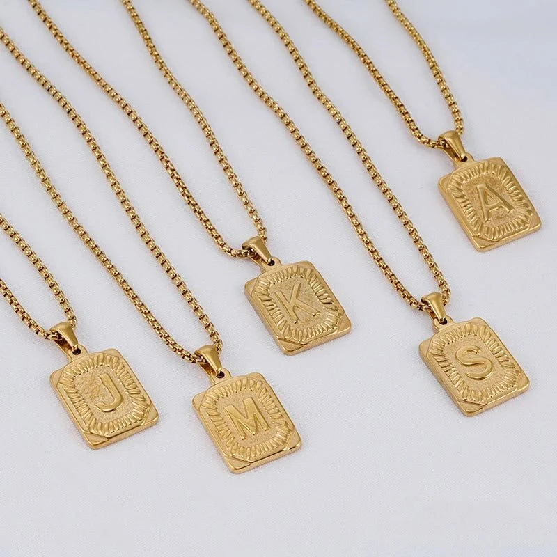 Textured Rectangle Letter Initial Necklace — product detail