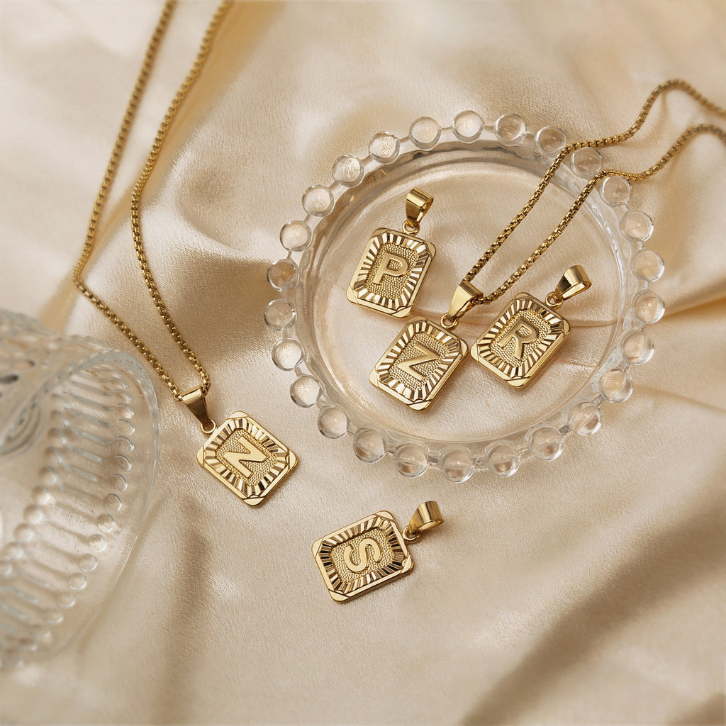 Textured Rectangle Letter Initial Necklace — product detail