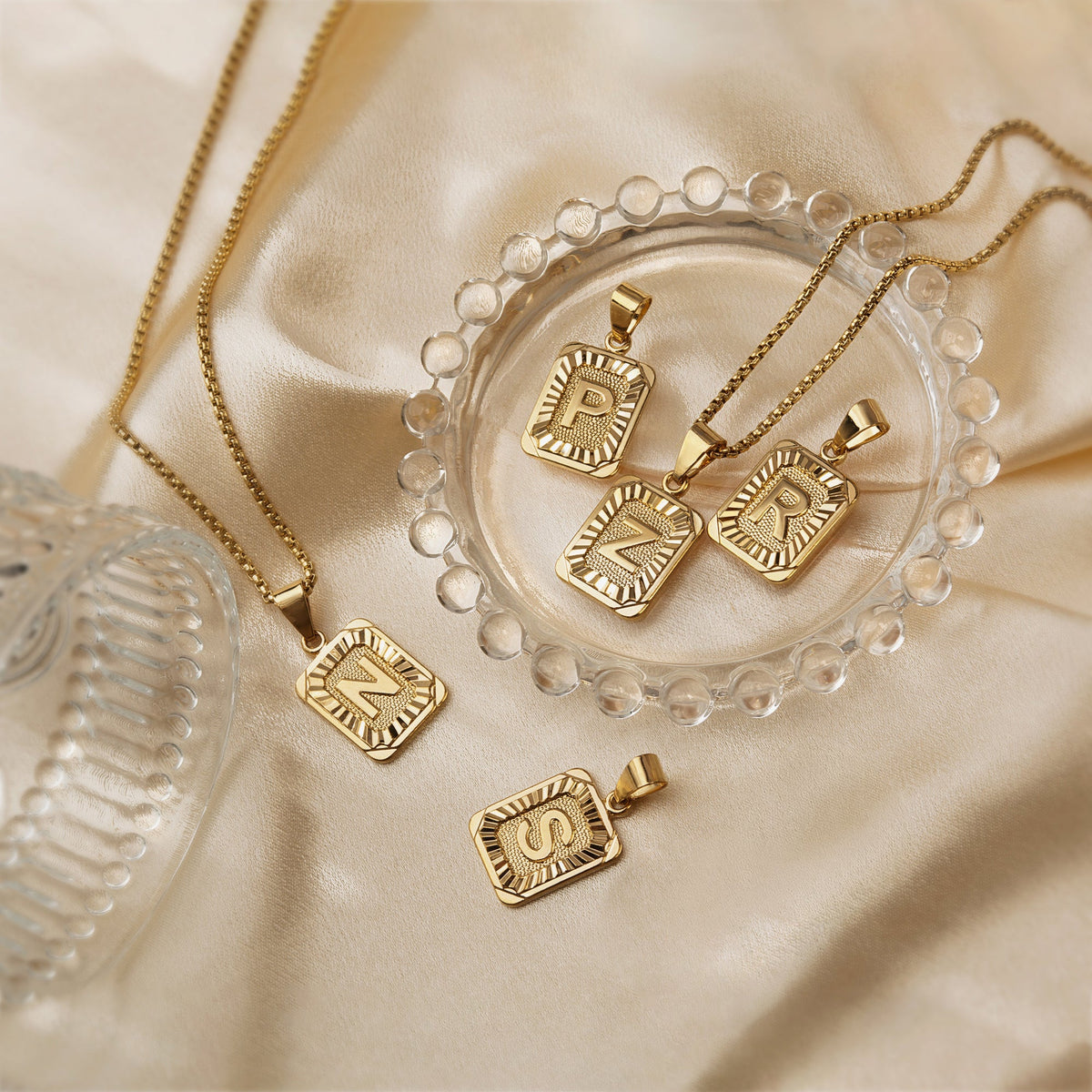 Textured Rectangle Letter Initial Necklace — product detail