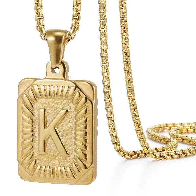 Textured Rectangle Letter Initial Necklace — product detail