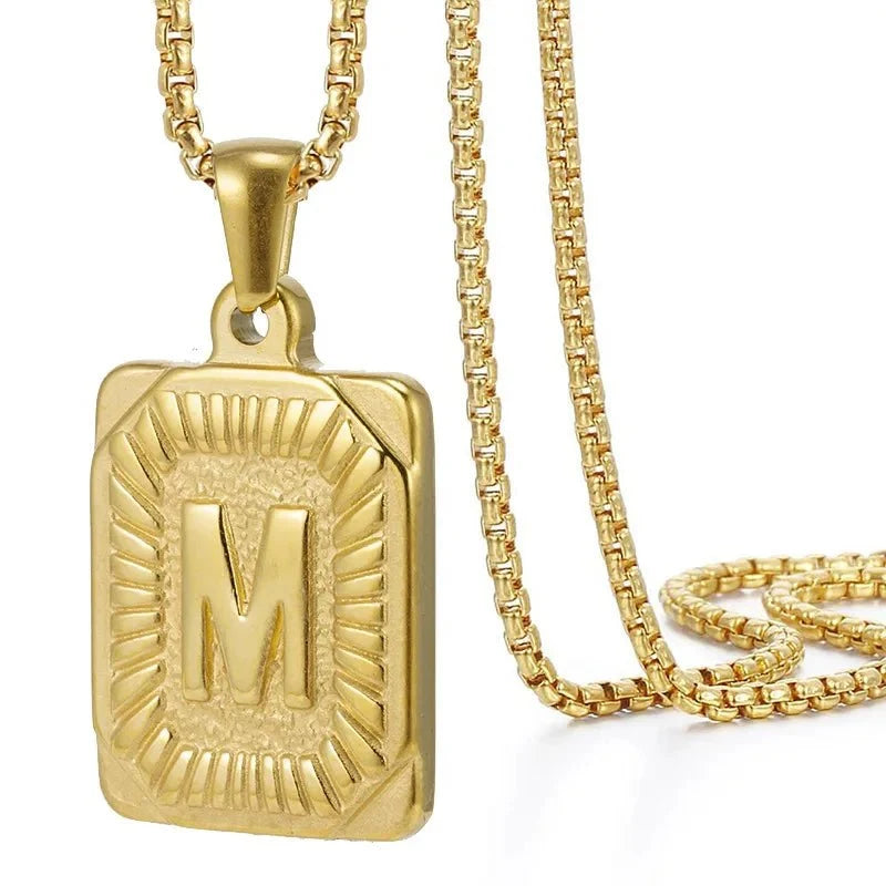 Textured Rectangle Letter Initial Necklace — product detail