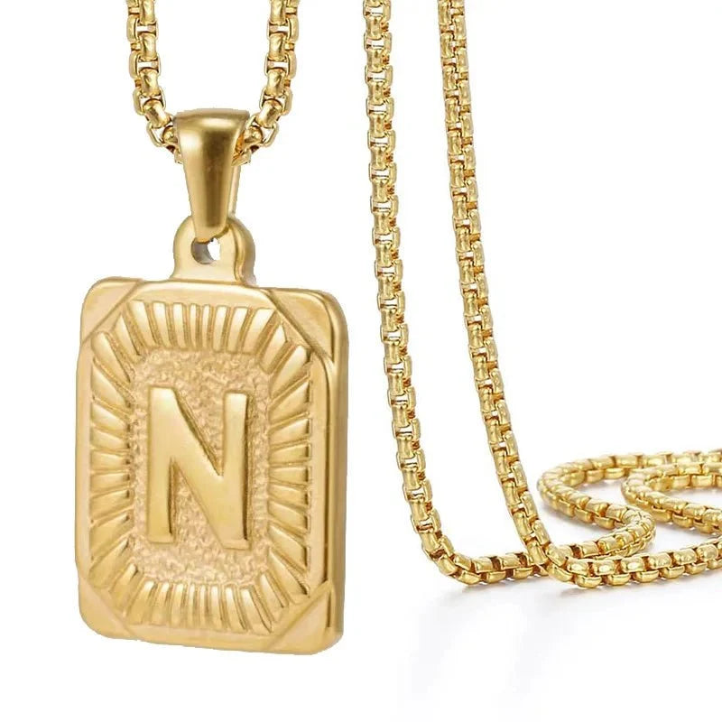 Textured Rectangle Letter Initial Necklace — product detail