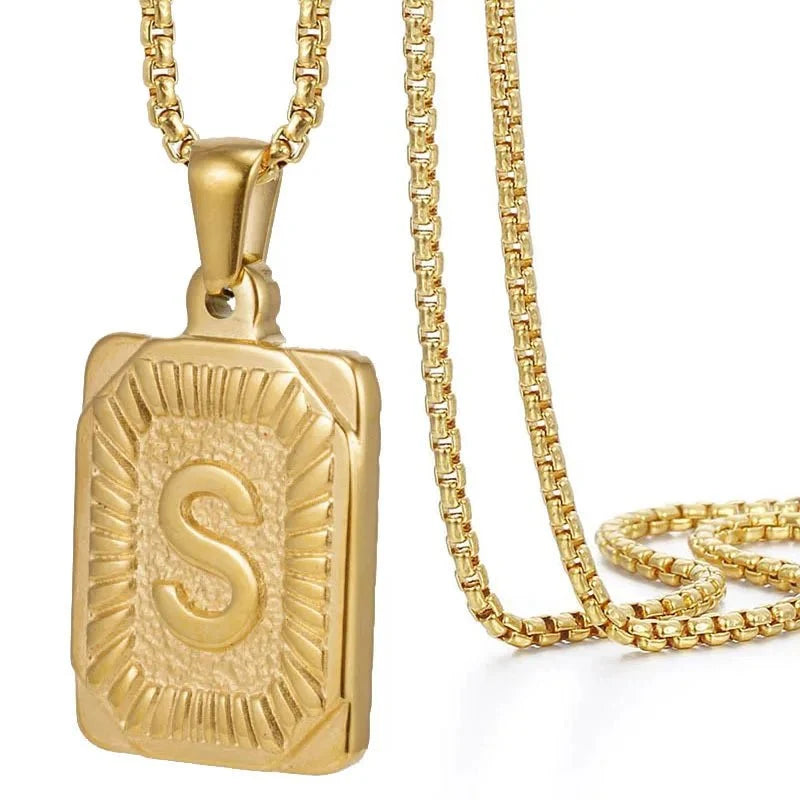 Textured Rectangle Letter Initial Necklace — product detail