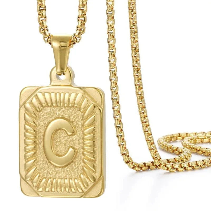 Textured Rectangle Letter Initial Necklace — product detail